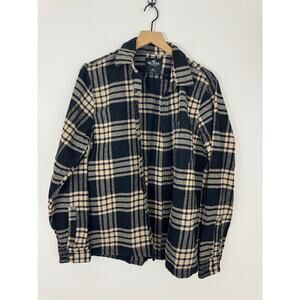 Hollister Black Beige Plaid Flannel Shirt Size Medium